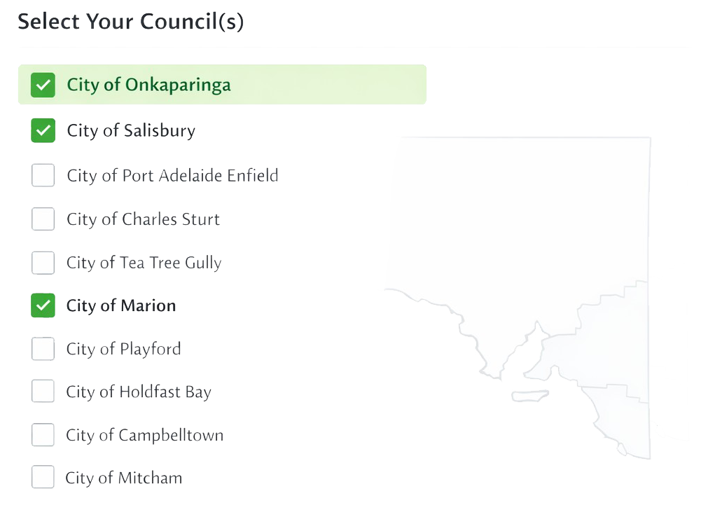 Step 1 - Choose your council area for DA tracking